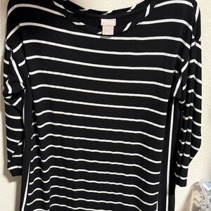 Chico's Black and White Striped Long Sleeve Top